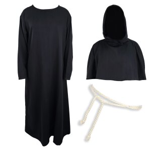Set habit de moine noir: habit, cucullule, ceinture de...