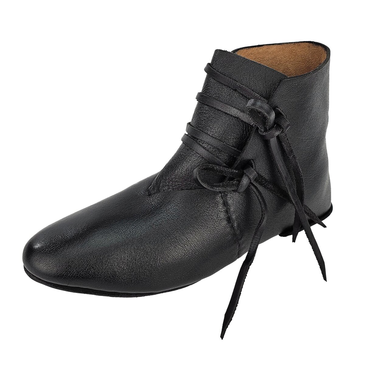 Reversible medieval shoes laced in cowhide black