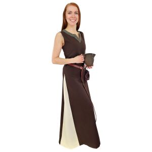 Mittelalter Kleid mit Schnürung ärmellos Braun / Natur "Juta"