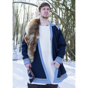 Klappenrock Bjorn, Wikinger-Mantel mit Borte, dunkelblau XXL, B-WARE