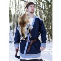 Klappenrock Bjorn, Wikinger-Mantel mit Borte, dunkelblau XXL, B-WARE