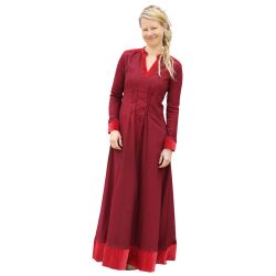 Mittelalterliches Kleid mit Samt-Details weinrot "Meira"