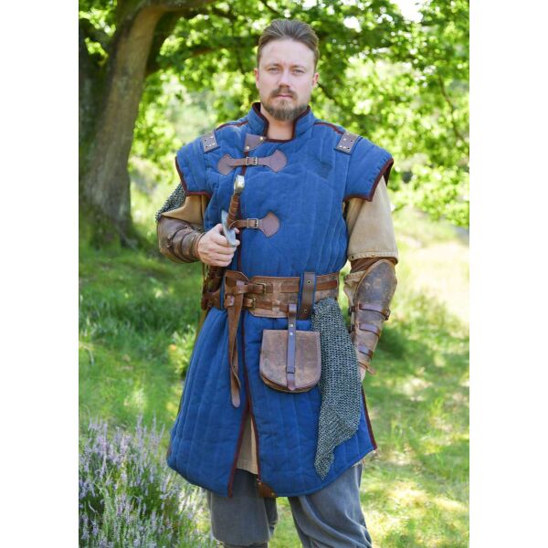 Mittelalter Gambeson Used-Look, blau - braun „Vari“
