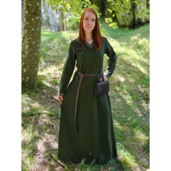 Mittelalter Kleid langarm Grün, mit Borte "Sigyn" XL, B-Ware