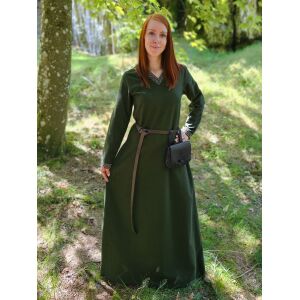 Mittelalter Kleid langarm Grün, mit Borte...