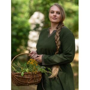 Mittelalter Kleid langarm Grün, mit Borte "Sigyn" XL, B-Ware