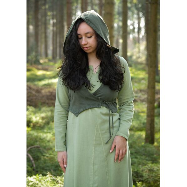 Mittelalter Damen Weste olivgrün Kapuze Used-Look "Nalen"