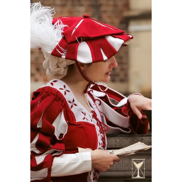 Landsknecht Hut Weiß/Rot – Wolle, Renaissance LARP Kopfbedeckung Yoremade