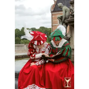 Landsknecht Hut Grün/Rot – Wolle, Renaissance LARP Kopfbedeckung Yoremade