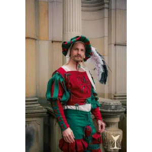 Landsknecht geblümter Ärmel Grün/Rot – Wollmischgewebe Yoremade