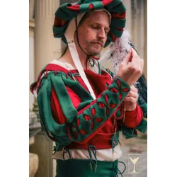 Landsknecht geblümter Ärmel Grün/Rot – Wollmischgewebe Yoremade