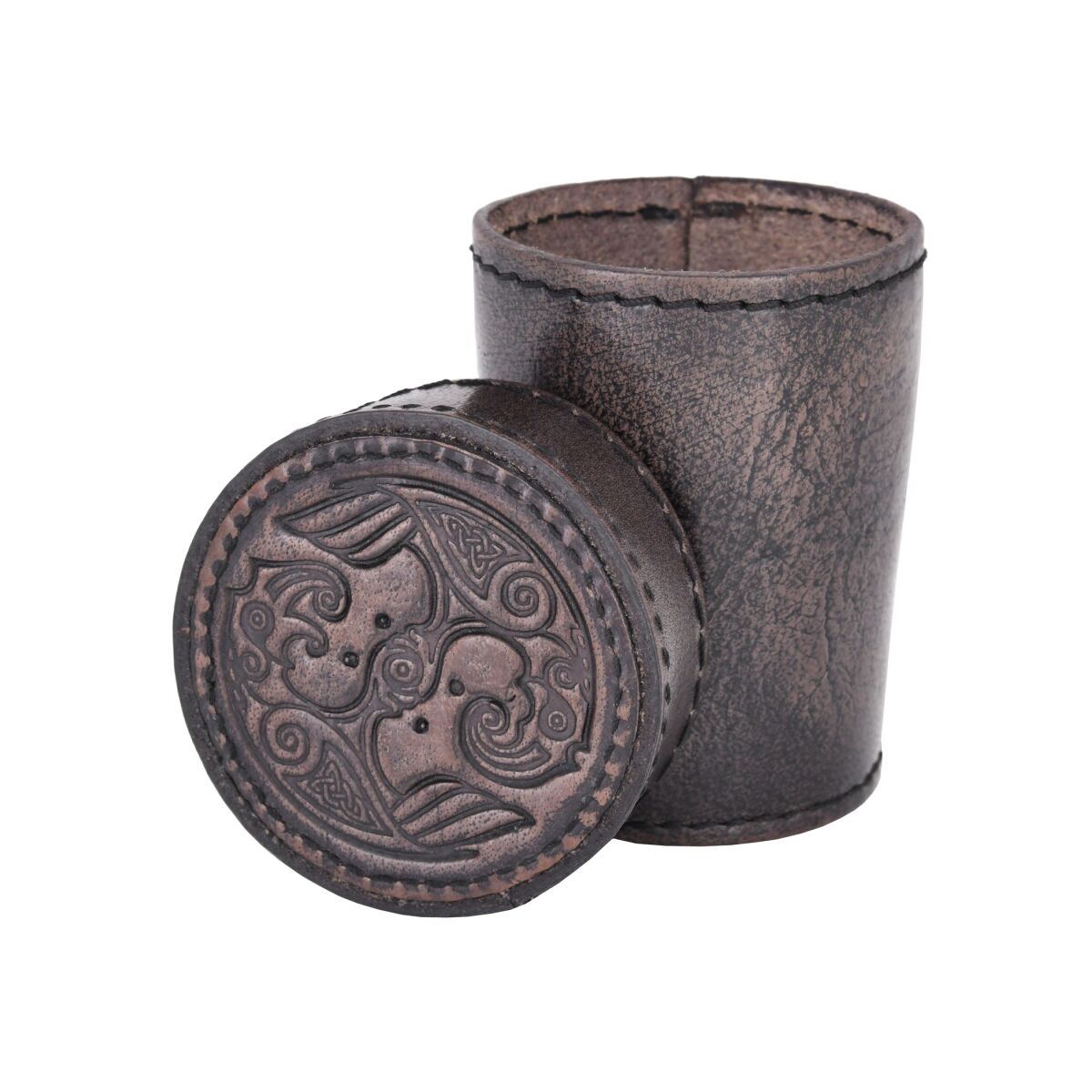 Lederwürfelbecher mit Deckel und Ra box