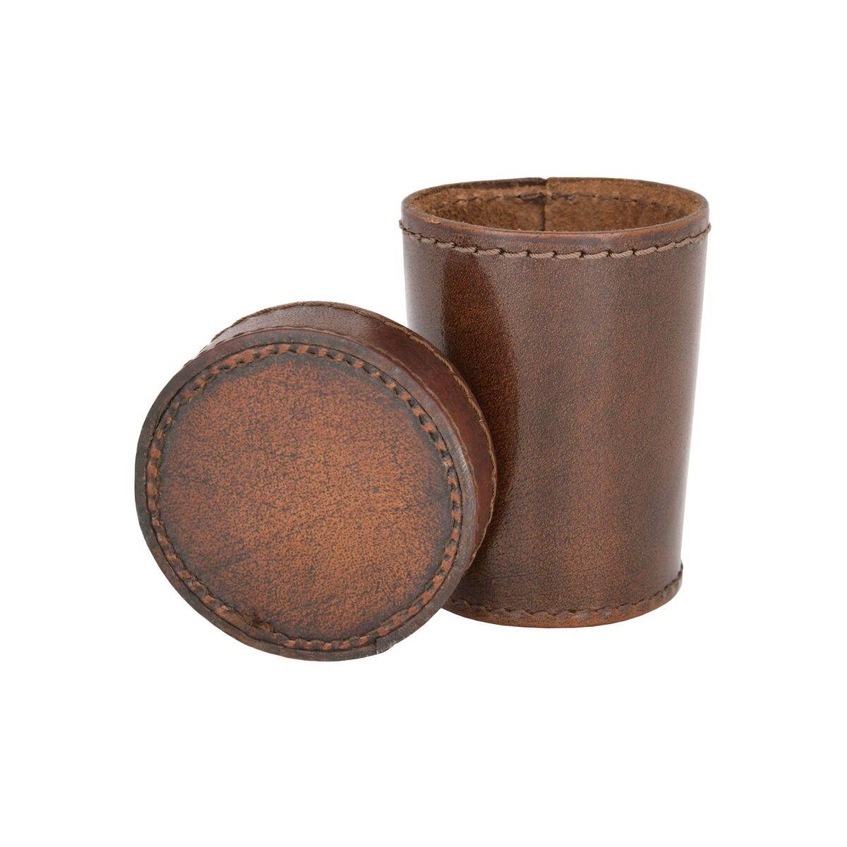 Würfelbecher aus Leder mit Deckel,  box