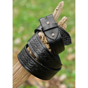 Geprägter Ledergürtel ohne Schnalle, schwarz – 4 cm breit