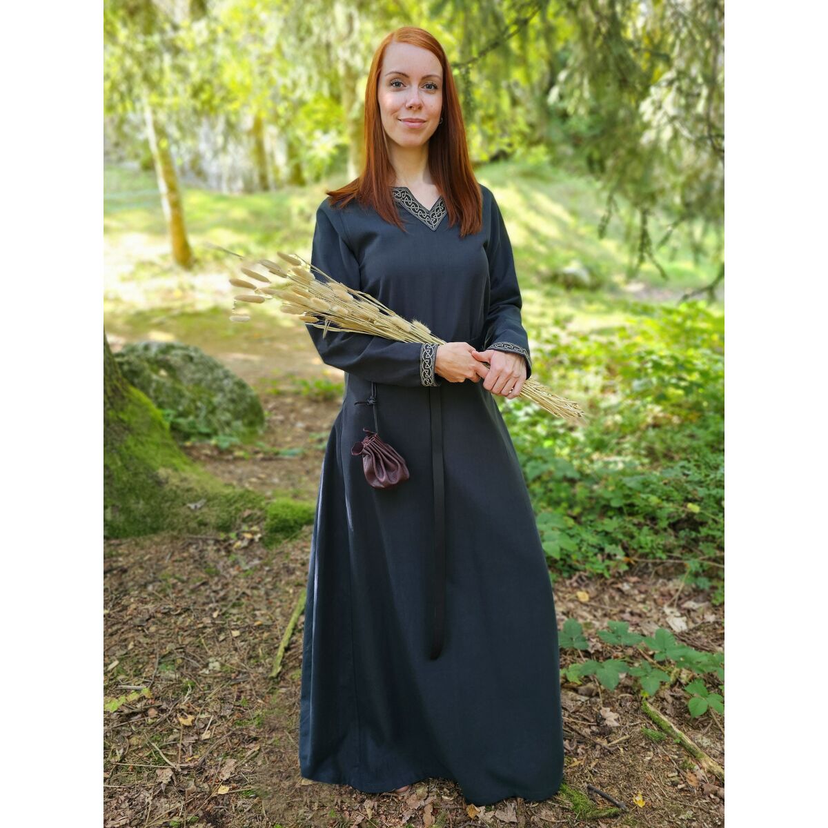 Mittelalter Kleid langarm Blau, mit Bort box