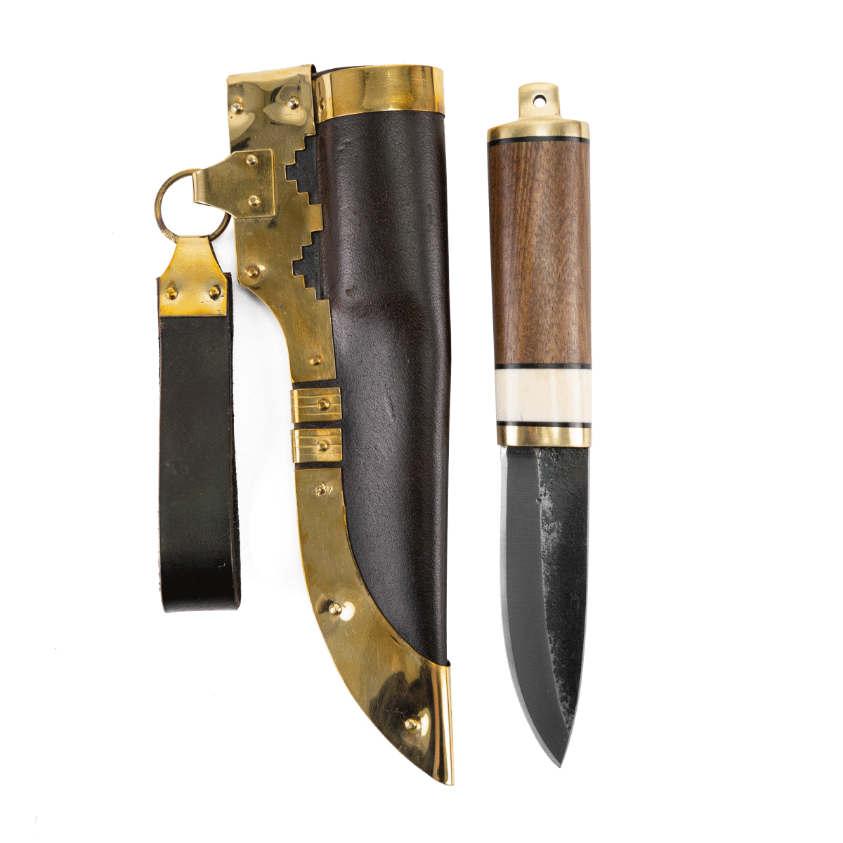 Coltello vichingo Gotland con fodero in pelle con borchie...