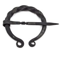 forged iron fibula with tiwsted ring and pin 6 cm