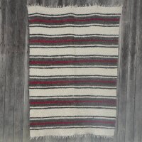 große handgewebte Wolldecke mit rotem Streifen 210 x 220 cm
