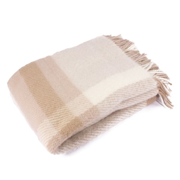 Sheepwool blanket beige chequered 130x200cm