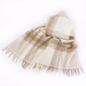 Sheepwool blanket beige chequered 130x200cm