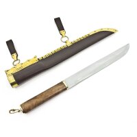 Viking seax with brass plated leather scabbard after gotland finding
