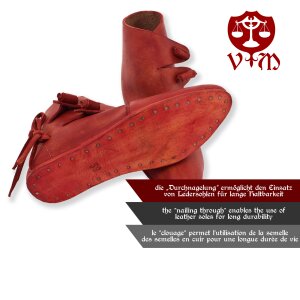 Wikinger Schuhe Typ Jorvik mit einfach genagelter Sohle Korduan-Rot