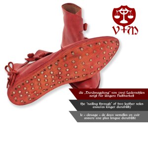 Wikinger Schuhe Typ Jorvik mit genagelter Doppelsohle Korduan-Rot