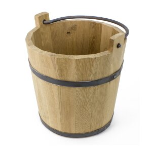 stave bucket made of oaken wood and forged rings and...