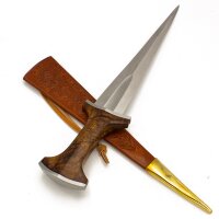 Late medieval Swiss Dagger or Baselard with punched leather scabbard and plaque