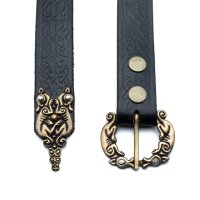 Wikinger Ledergürtel mit Knotenmuster-Prägung in schwarz L 180cm W 3cm