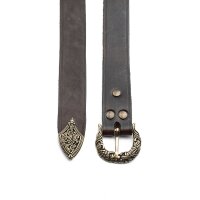 Wikinger-G&uuml;rtel mit Riemenende, 160cm lang, 3 cm breit, braun/bronzefarben