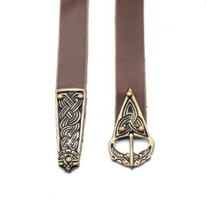 Ceinture longue viking en cuir de boeuf avec ferrure...