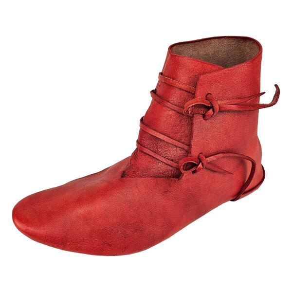 Reversible medieval shoes laced vegetable tanned cowhide red