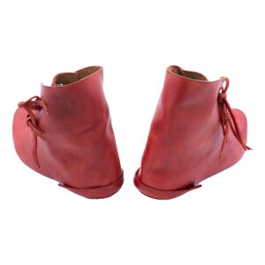 Reversible medieval shoes laced vegetable tanned cowhide red