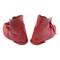 turn sewn or reversed sewn medieval shoes or half boots vegetal red