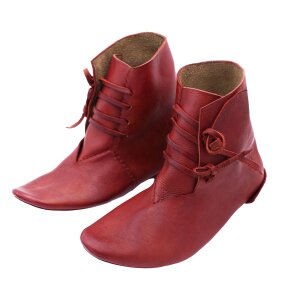 Reversible medieval shoes laced vegetable tanned cowhide red 38