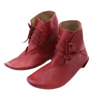 Wendegen&auml;hte Mittelalter-Schuhe geschn&uuml;rt aus pflanzlich gegerbtem Rindsleder rot