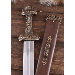 Viking sword type Insel Eigg with regular handle 9th century decoration incl. scabbard