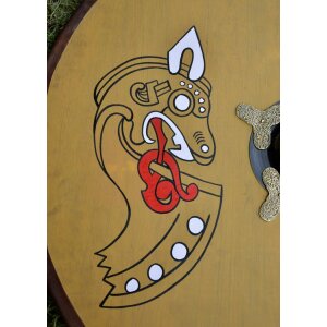 Bouclier rond viking, en bois, avec motif de cheval nordique