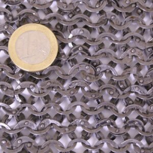 1kg loose flat chainmail rings, to rivet, incl. round rivet heads, Ø 8mm, 1,8mm wide, burnished steel