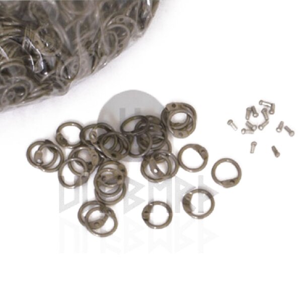 1kg loose round chainmail rings to rivet, incl. round rivet heads, Ø 8mm, 1,5mm wide, steel