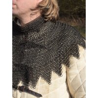 chainmail collar with leather straps, unriveted round rings, Ø 8mm, burnished steel
