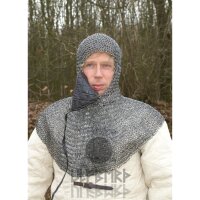 Chainmail coif with triangular mouth guard, round rings with round rivets, &Oslash; 8mm, 1.4mm wide, steel