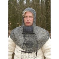 Chainmail coif with square face mask, round rings with round rivets, Ø 8mm, 1.4mm wide, steel