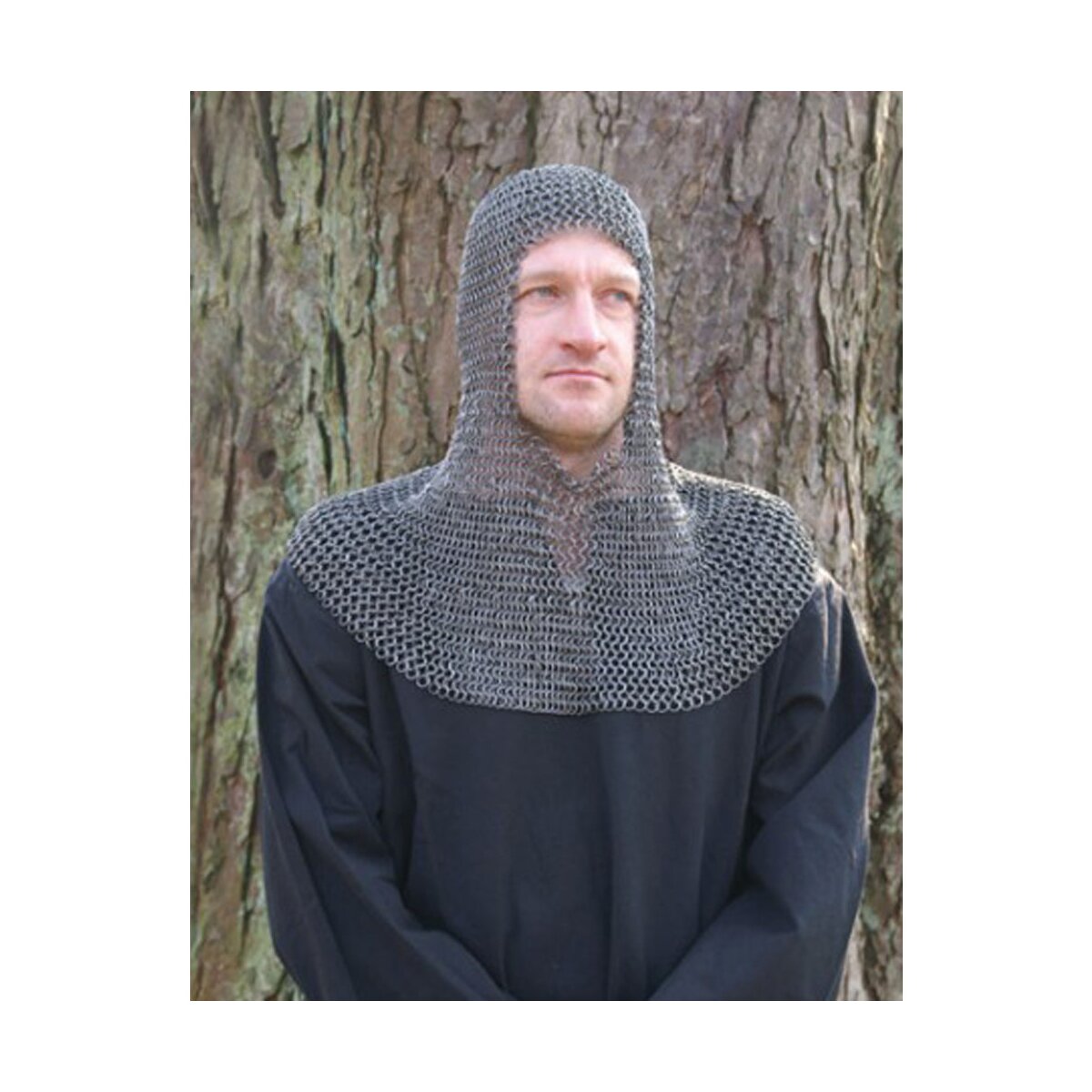 Chainmail coif, wedge riveted and punched flat rings,...