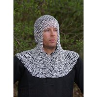 Chainmail coif, riveted round rings, Ø 9.5 mm, 1.8 mm wide, aluminium