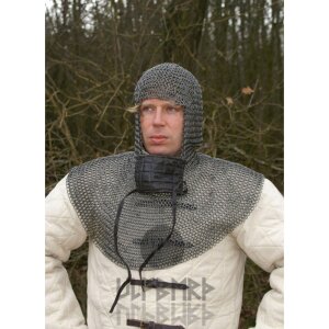 Chainmail coif with square faceplate, unriveted round...