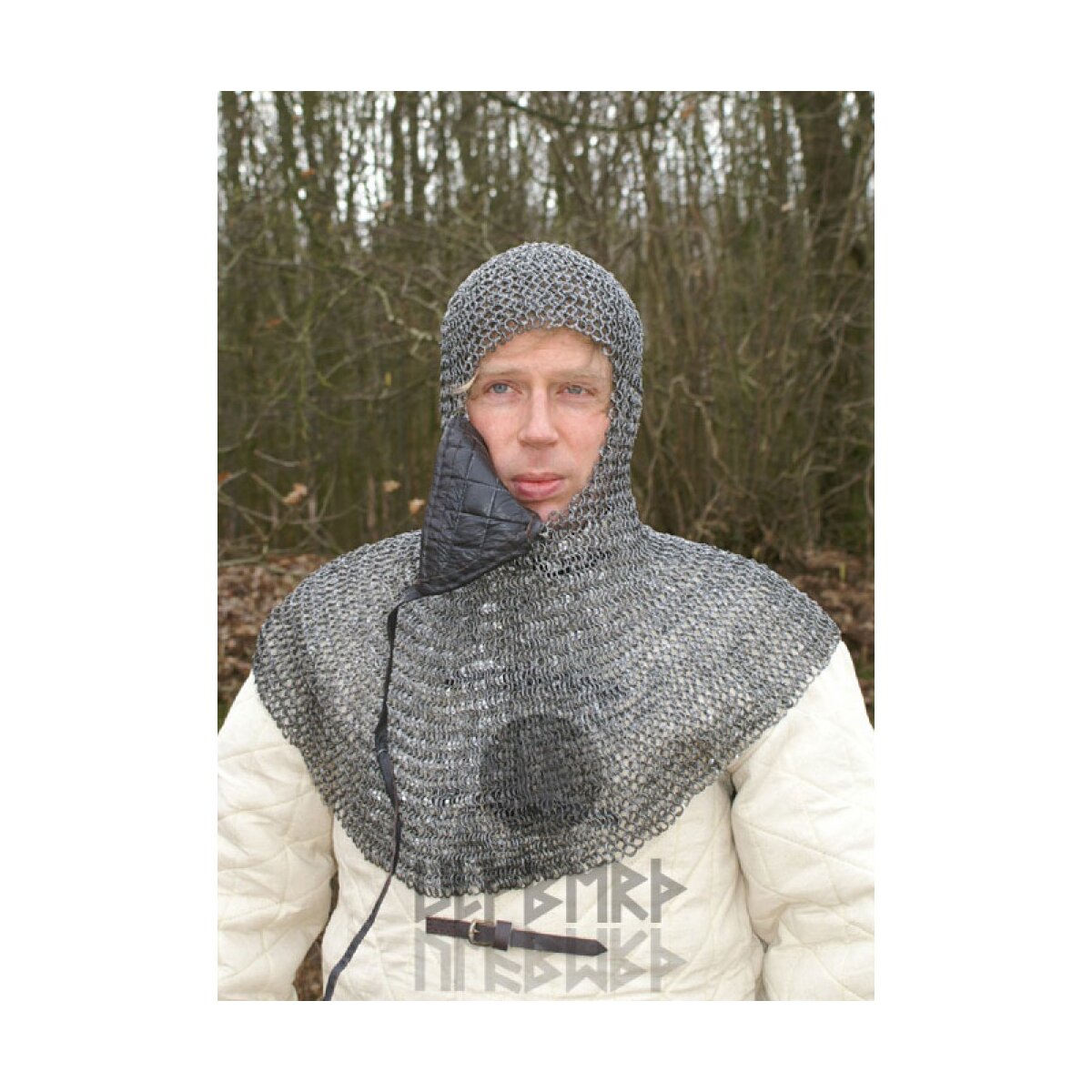 Chainmail coif with triangular mouth guard, unriveted...