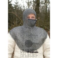 Chainmail coif with triangular mouth guard, unriveted round rings, Ø 8mm, 1.6mm wide, spring steel