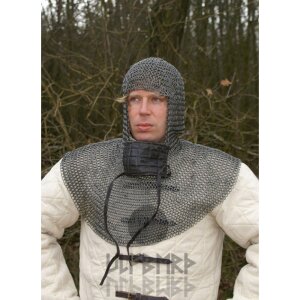 chainmail coif with square faceplate, unriveted round...